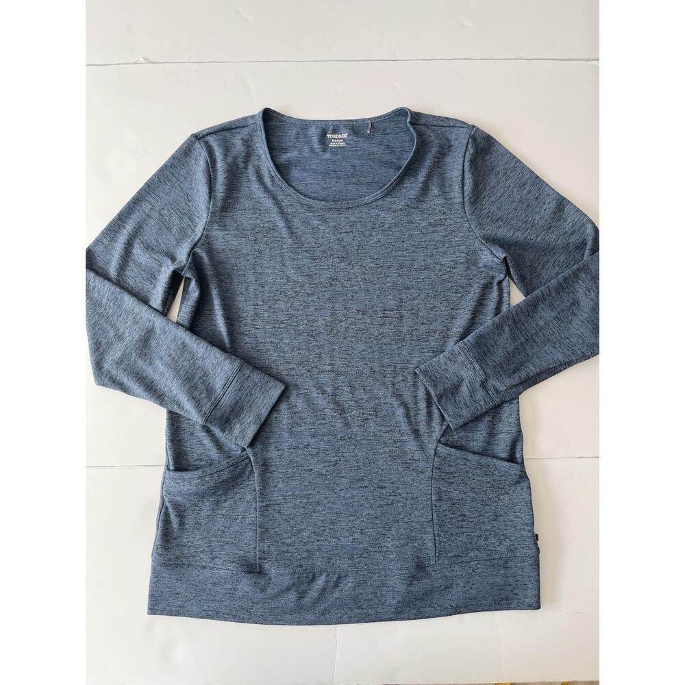 Toad&Co Shirt Womens L Blue Tunic Long Sleeve Stretch Jersey Pockets Top Casual